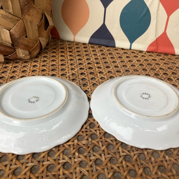 Yellow-Gold Lusterware Tea Porcelain Saucer Set of Two w/Brown Roses - Picture 6 of 10